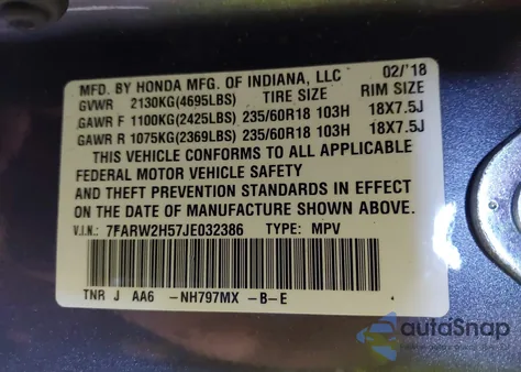 2018 Honda Cr-V Ex из США, поврежденный, VIN 7FARW2H57JE032386